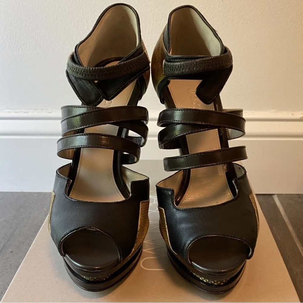 Jason Wu strappy leather snakeskin patchwork high heel sandals Sz 38.5 NWB